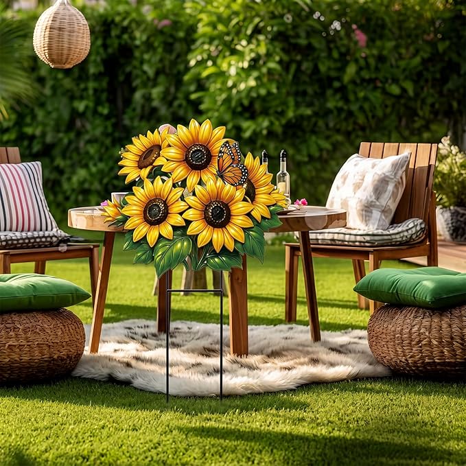 Amyhill Summer Sunflower Metal Garden Stake 20 Inch Sunflower Welcome Yard Sign Decoration Outdoor Sunflowers Decorative Garden Stake for Home Outside Lawn Patio Walkway Backyard Porch Decor