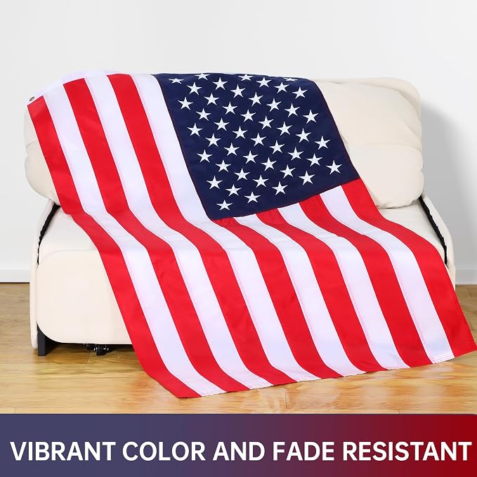 Embroidered American Flag 3x5 Outdoor,Heavy Duty 420D Nylon USA FLag, Embroidered Star and Sewn Stripes,Quadruple Stitched Fly End,Brass Grommets,Patriotic Decor