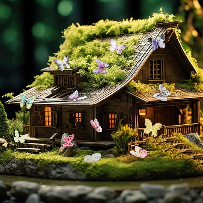 FOIMAS Miniature Butterflies,50 Pcs Micro Butterfly for Crafts Fairy Garden Dollhouse Micro Landscaping Resin Decoration