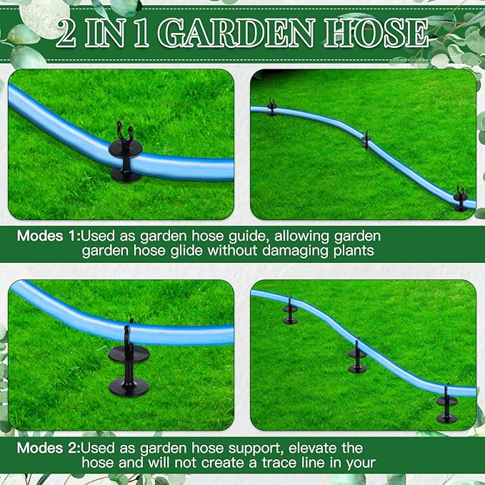 Blulu 15 Pcs 2 in 1 Garden Hose Guide, Universal 10 Inch Hose Guide Stakes with Barbs, Water Sprinkler Support Spike to Keep Off Lawn for Yard Lawn Garden Flower Plant Tool(Black)