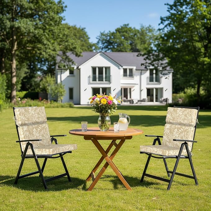 DYTXIII Outdoor High Back Chair Cushions Set of 2, 44"x22" Water Repellent Patio Seat Cushions with Elastic Sponge, All Weather Chair Pads for Rocking, Dining Chairs, Patio Furniture - Tropical Oat