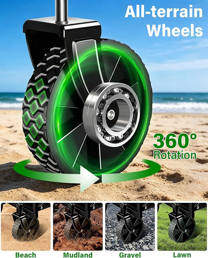 Collapsible Wagons Carts Foldable Wagon, Foldable Wagon Cart with Wheels, Folding Wagons for Beach Camp Sports Garden, 2 Cup Holders/Lightweight Portable/Black/280 LBS