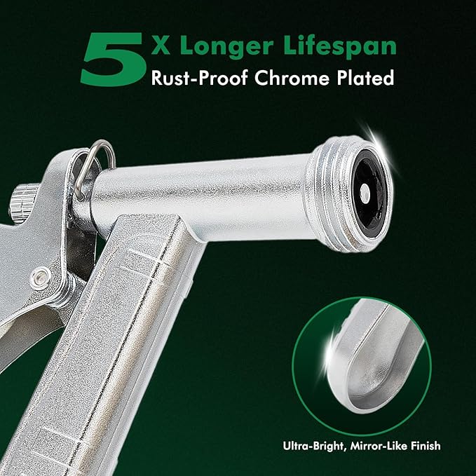 RESTMO 100% Metal Garden Hose Nozzle 2 Pack, 5X Lifespan Rust-Proof Chrome Plated, Heavy Duty Zinc Alloy Pistol Grip with Threaded Front, High Pressure Hose Sprayer for Car Washing, Plant Watering