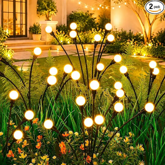 ASMAD Solar Lights Outdoor(2 Pack-16 LEDs), Solar Garden Lights, Outdoor Decorations, Firefly Light for Patio Decor, Big Bulb, Unique Gifts for Women, Gifts for Grandma