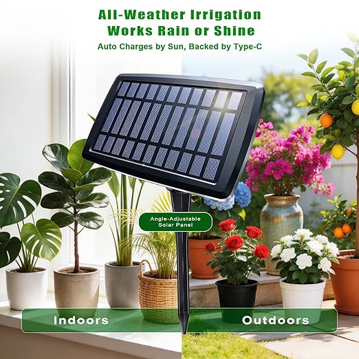 Irrigation System for Garden with Solar Panel, Automatic Drip Irrigation Kits 49FT Hose, Smart Timer Solar Irrigation System for Garden, Patio, Small Farm, Prevent Plants Wither (15 Pots)