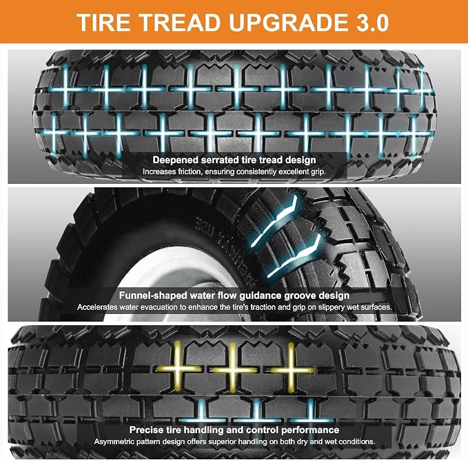 4.10/3.50-4 Tire and Dolly Wheel Flat Free - Solid Rubber Hand Truck Wheels 5/8" Axle - Gorilla Cart Tires Replacement for Garden, Wagon, Yard and Wheelbarrow (10 Inch 2 Pack)