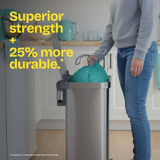 Glad ForceFlex MaxStrength Kitchen Trash Bags, 13 Gal, Bahama Bliss Febreze, 90 Ct (Pack May Vary)