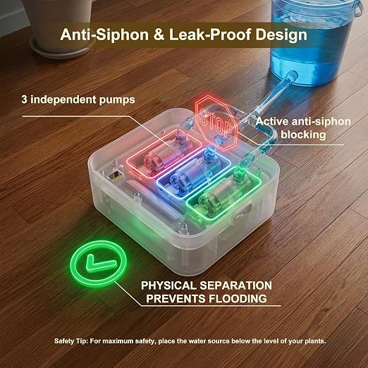 Automatic Plant Waterer for 15+ Indoor Plants, 3-Pump Independent Control Drip Irrigation System, 2600mAh Rechargeable Self Watering System with Timer, Anti-Siphon Design, HD LCD Display