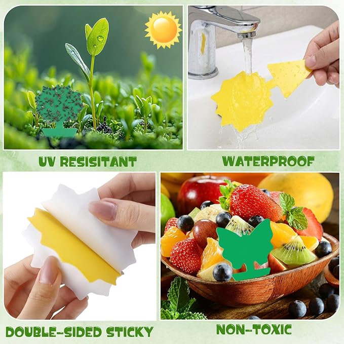 120 Pack Fruit Fly Traps Fungus Gnat Sticky Traps Yellow Black Green Plant Fly Stickers Double Side with Shovel for Indoor Outdoor Kitchen Garden Houseplant Flying Bug Insect (Mixed Style)