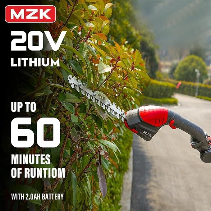 MZK 2-in-1 20V Pole Mini Hedge Trimmer & Grass Shear, 13ft Reach, Electric Hedge Trimmer with Extension Pole, Multi-Angle (1 Battery and Charger Included) (13FT)