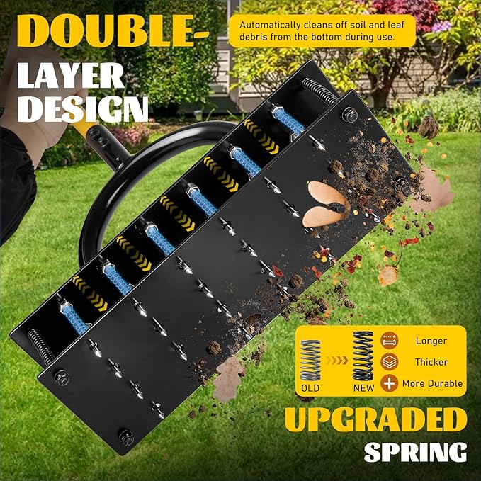 Lawn Aerator Tool with 24 Steel Spikes, Grass Aerator Lawn Tools with Spring-Loaded Design & Adjustable T-Handle, Pre-Assembled Hand Aerator Lawn Tool for Lawn, Courtyard and Garden