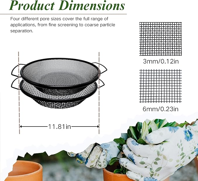 2Pcs Soil Sifter for Gardening, 3,6mm Grid Rock Sifter for 5 Gallon Bucket, Dirt Sifter, Compost Sifter for Capturing Dirt, Sand, Rocks, and Filtering Compost (Black)