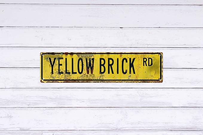 Vintage Style Decorative Metal Tin Sign 8x12 in Yellow Brick Rd Wall Hanging Plaque for Home Garden Bar Decor Fun Gift