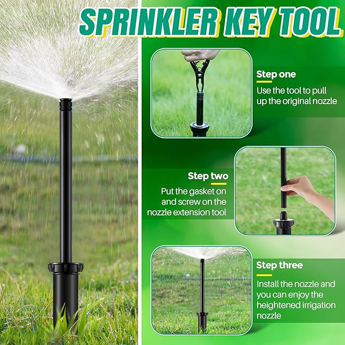 10" Popup Riser Extension Compatible with Rain Bird 1800 Series& Hunter Pro-Spray Sprinklers, Sprinkler Head Riser Extender with RotorTool, Garden Lawn Irrigation Spray Head (4 Set,Black)