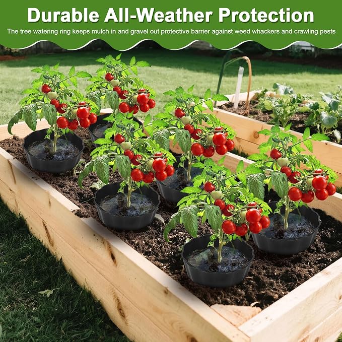 3 Pack Round Planting Grow Rings,12" Planting Protective Round Edging, Plant Support Rings to Protects Plants, Deep Watering Plant Collars for Vegetables Herbs Flowers (Black)