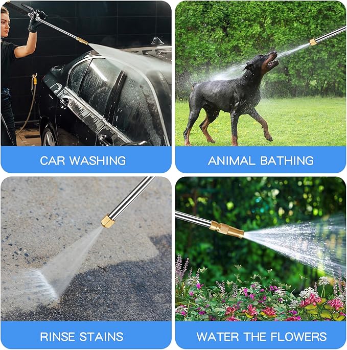 2026 Upgraded Jet Nozzle Power Washer Wand with 3 High Pressure Nozzles and Quick Connectors for Garden Hose, Hydro 2-in-1 High Pressure Heavy Duty Metal Nozzles for Watering Sprayer Cleaning Tool