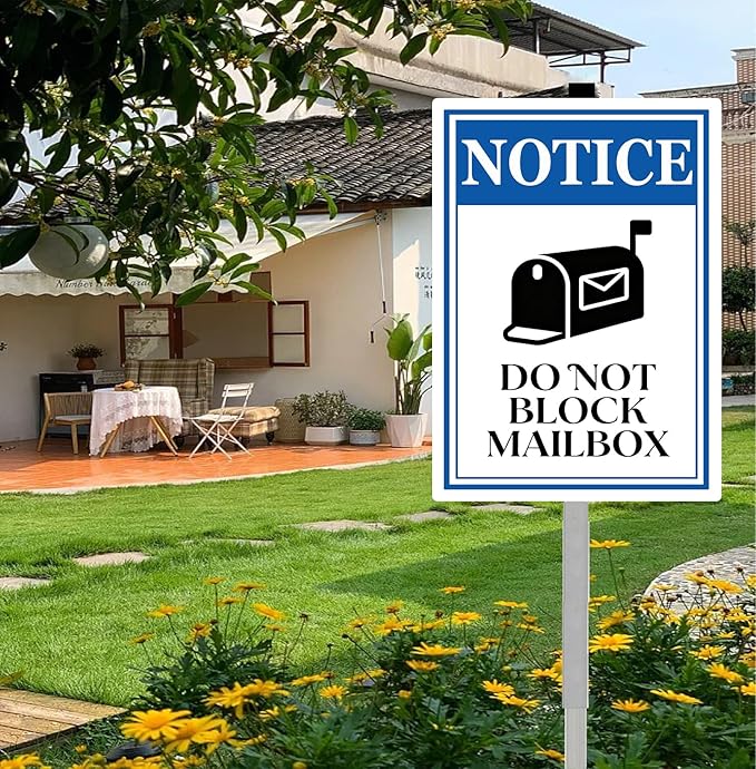 Notice Do Not Block Mailbox Yard Sign With Stakes No Parking in Front of Mail Box Do Not Park Postbox Rustproof Reflective Aluminum Courtyard Signs 8x12 IN