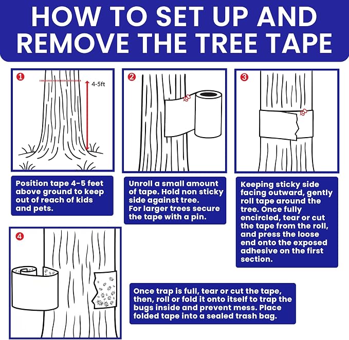 Spotted Lantern Fly Trap for Trees. 3 Sticky Fly Paper Rolls with Pins and Egg Scraper. Bug Tree Tape Wrap Ant Barrier Spotted Lanternfly Killer. Lantern Flies Tape for Trees Glue Insect Barrier