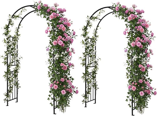LDAILY Moccha Garden Arch Arbor Trellis, 7.2Ft Outdoor Steel Arbor with Stakes, Metal Archway for Climbing Plants, Wide Sturdy Garden Arch for Lawn, Party, Ceremony Wedding Decoration, Black(2)