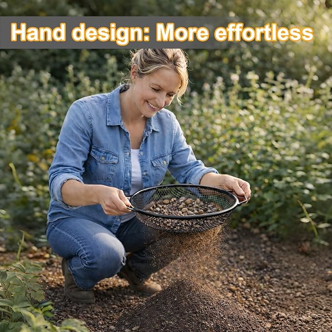 Soil Sifter for Gardening, Rock Sifter for 5 Gallon Bucket,Compost Sifter Dirt Sifter,Captures Dirt Rocks Sawdust (3pcs Black Handle)