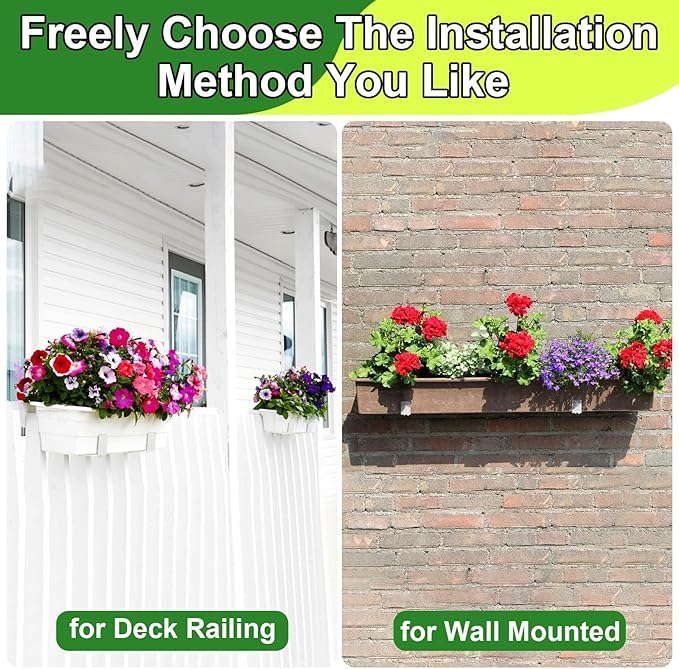 Leinuosen 4 Pcs Adjustable Window Boxes Brackets Planter Box Bracket Heavy Duty Deck Railing Hanging Flower Stand for Windowsill Garden Fence Balcony (White)