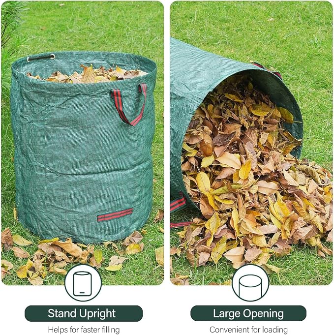 2 Pack 32 Gallon Reusable Yard Waste Bags, Collapsible Heavy Duty Leaf Bags, Lawn and Leaf Garden Bags with 4 Handles, Camping Yard Recycling Bin for Debris Leaves Grass Clippings