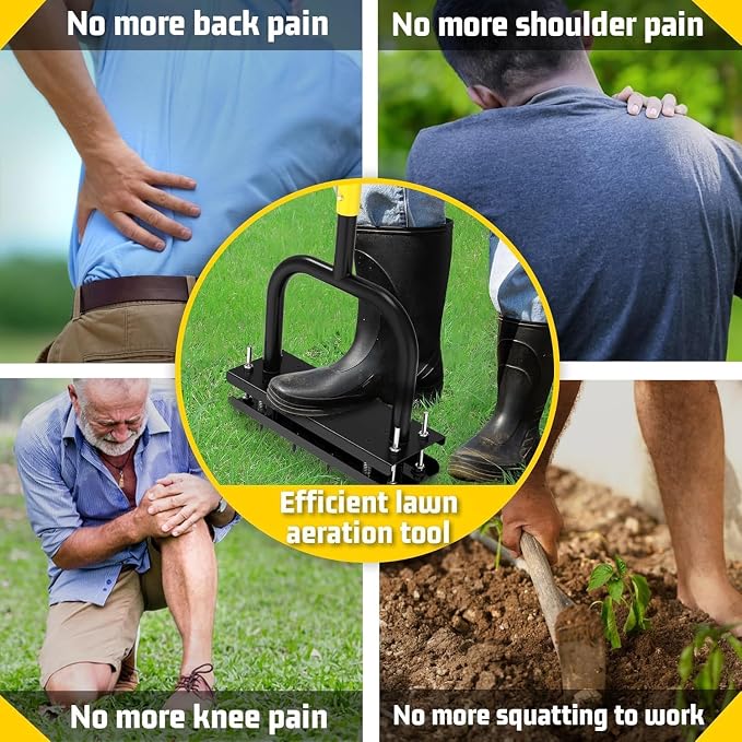Lawn Aerator Tool, Core Aerator Lawn Tool with 12 Spikes, Automatic Dirt Clean with Spring-Loaded, Manual Grass Aerator Spike Lawn Coring Aerator for Yard Lawn Aeration Soil Loosening Garden Yellow