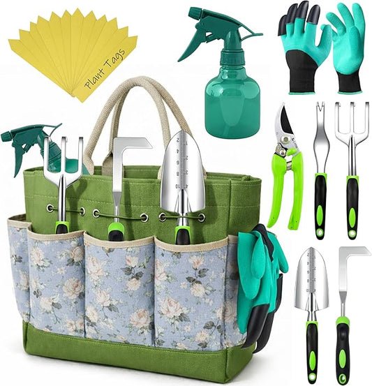 Heavy Duty Gardening Tools - Gardening Gifts for Women, Men, Mom, Dad - Durable, Ergonomic Garden Tools Set (Floral)