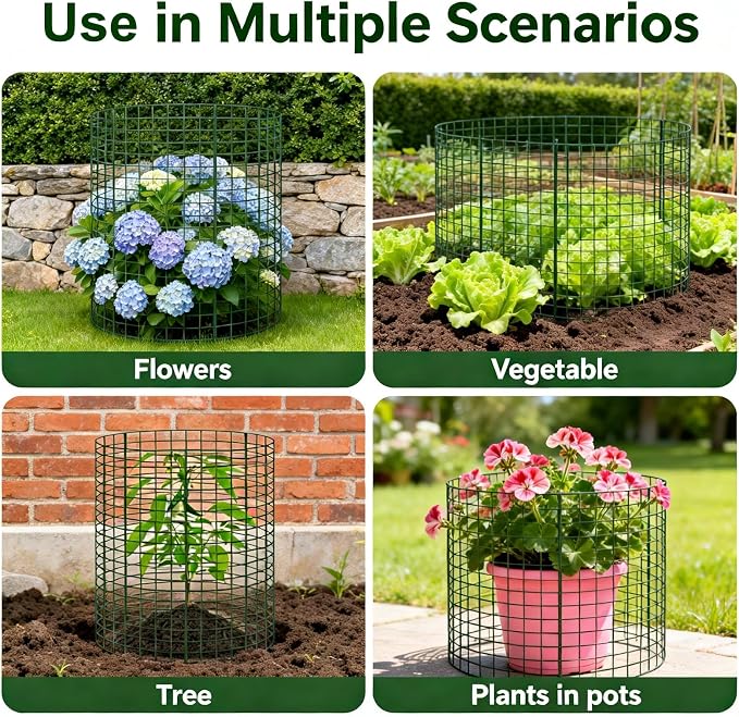 3 Pcs Plant Protector from Animals 12x16 Inch Metal Wire Mesh Garden Plant Cages for Gardening Supplies – Garden Plant Protectors with 30 Cable Ties, 9 Stakes & Gloves