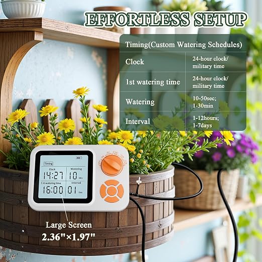 Automatic Watering System for Potted Plants, Indoor Auto Plant Waterer with Programmable Timer, Soil Moisture Sensor self Watering Device for 15 Plants, Ideal for Travel, Vacation, Away