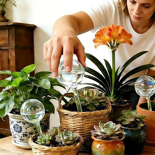 Plant Self Watering Globes - Large 4pcs, Iridescent Glass Rainbow Plant Watering Device for Indoor Plants, Automatic Plant Waterer with Slow Release, Self Watering Planter Insert for Holiday Daily Use