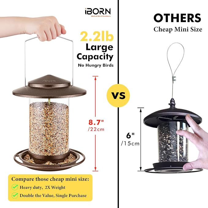 iBorn Bird Feeder for Outside Hanging,Bird Seed for Outside Wild Bird Feeders for Garden Yard Outdoor Decoration,Round Roof Design Coffee