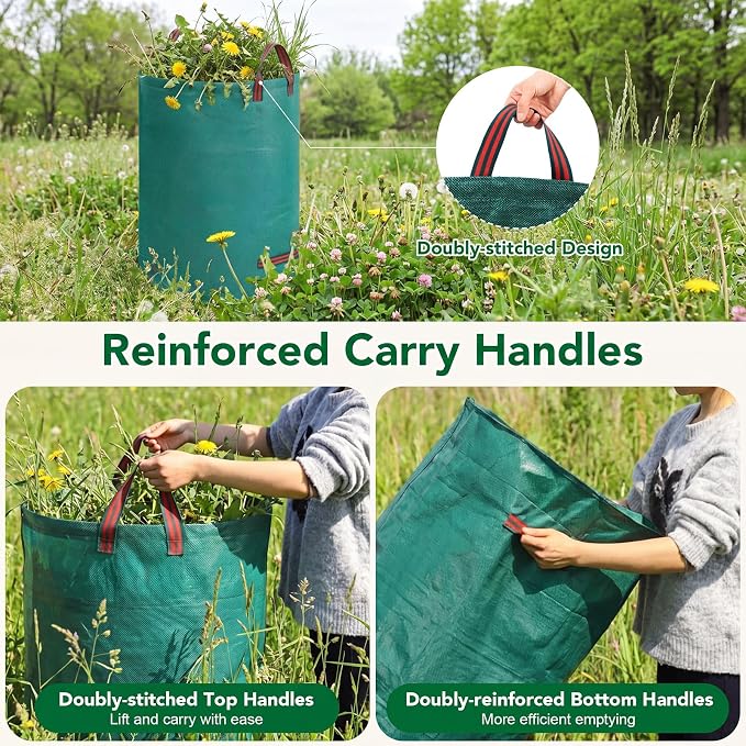 Dntorx 53 Gallons Reusable Yard Waste Bags, 2 Packs Lawn and Leaf Bags With Reinforced Handles, Collapsible Garden bag For Leaves,Grass,Storm Debris,Construction Waste, Standable&Foldable