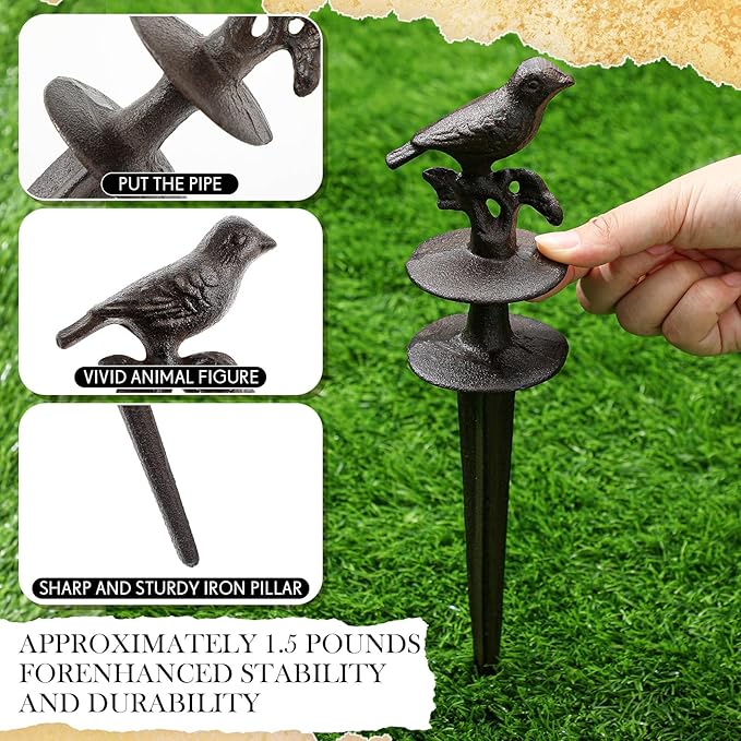 Briwooody 3 Pcs Garden Hose Guide Set Stakes Heavy Duty Cast Iron Water Hose Guide Spike Garden Stakes Decorative for Outside Flower Beds Plant(Rooster Iris Bird)