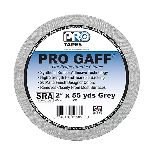 ProTapes Pro Gaff Premium Matte Cloth Gaffer's Tape With Rubber Adhesive, 11 mils Thick, 55 yds Length, 2" Width, Grey (Pack of 1)