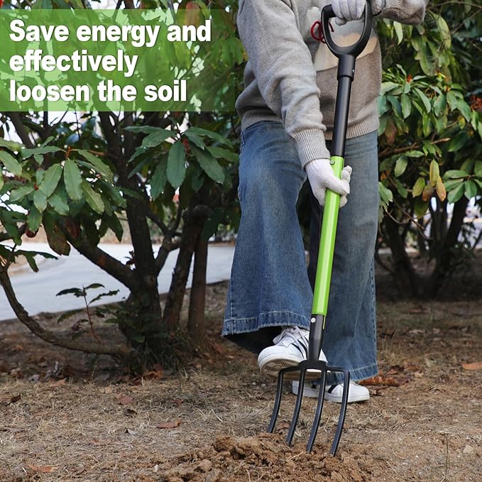 GARDENWORK Garden Fork,45-Inches Pitch Fork with Steel Y-Grip,Heavy Duty Gardening Spading Fork,4 Metal Tine,Compost Fork,Digging Fork