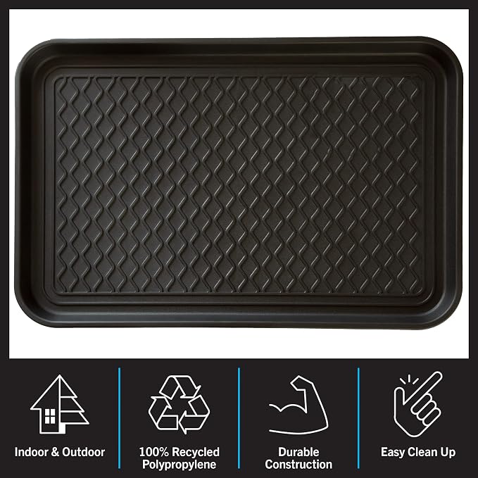 Stalwart All-Weather Boot Tray, Indoor Outdoor Doormat for All Seasons, 2 pk Medium, Black