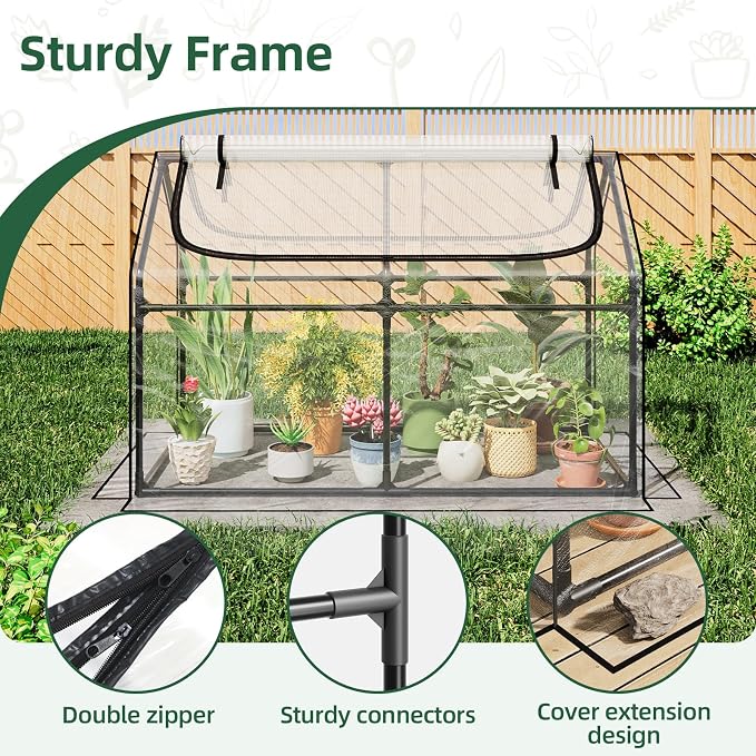 Superlele Mini Greenhouse for Outdoor, 4x2x3FT Portable Greenhouse with 2 Large Zipper Doors, Transparent PVC Cover for Plant Protection and Winter Gardening, Reinforced Frame