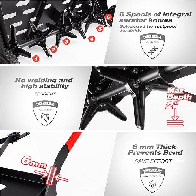 Suchtale 40-Inch Tow Behind Plug Aerator with Universal Hitch, Tow Plug Aerator with Extra-Wide Tow Bar, Durable Lawn Aerator Soil Penetrator Tractor with 24 Coring Plugs for Lawn, Farm and Garden