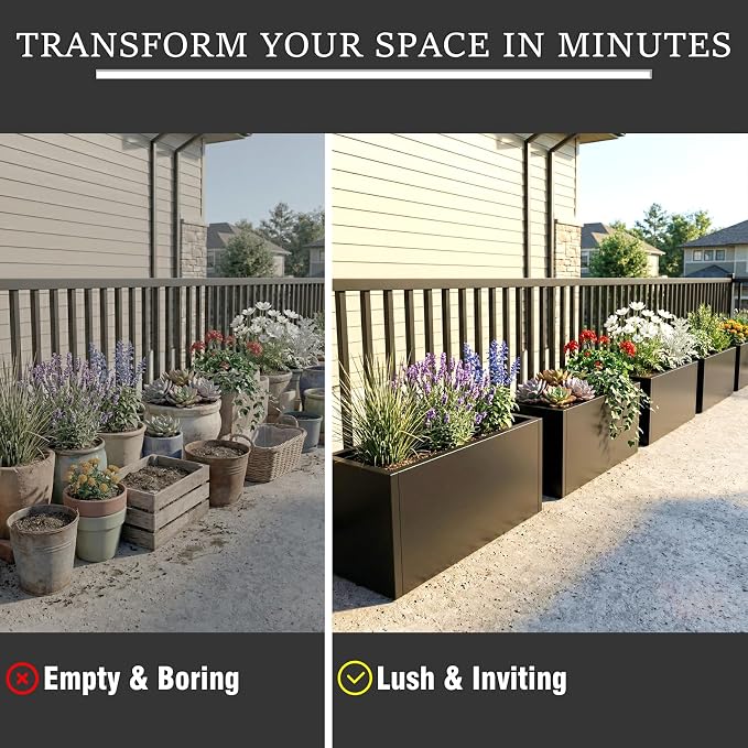 Rustproof Metal Planter Box 32 Inch Outdoor, Galvanized Steel Raised Garden Bed with Drainage Holes, Large Deep Rectangular Planter for Patio Balcony Porch Backyard