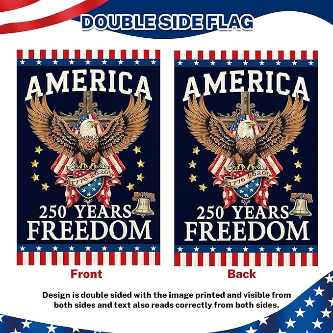 250 Anniversary Usa Garden Flags for Outside, 250 Anniversary USA Flag 1776-2026 Semiquincentennial Commemorative Patriotic Banner with Eagle Design Yard Sign 4th of July Decorations Double-Sided Waterproof 250 Year American Flag 12x18 Inch