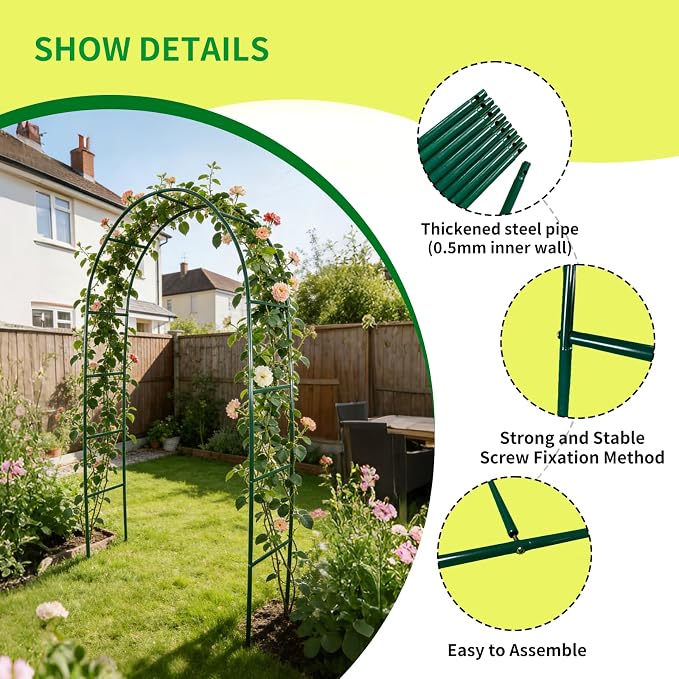 100% Metal Garden Arch Trellis for Climbing Plants Outdoor, Assemble Freely 2 Sizes,Pumpkin Archway Outdoor Garden Arbors and Arches for Wedding Party Decoration