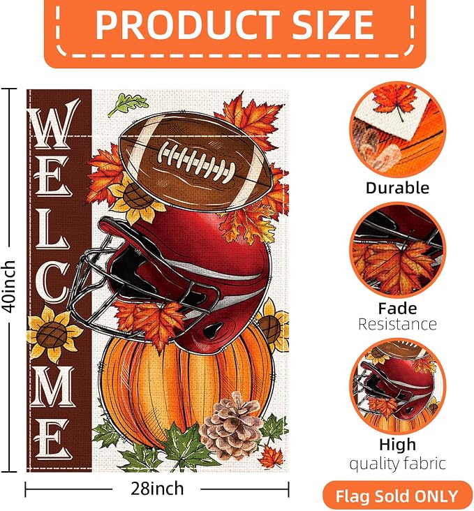 Fall Garden Flags, Fall Decorations for Home Outside,Thanksgiving Pumpkin Baseball Garden Flag Yard Outdoor(28 * 40in)