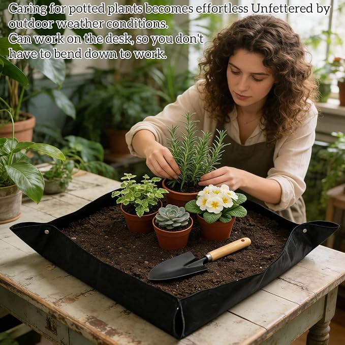 39inch x 39inch Potting Mat Impermeable Repotting Pad for Indoor Gardening Foldable Transplant Tray Easy to Clean Portable Plant Care Tool