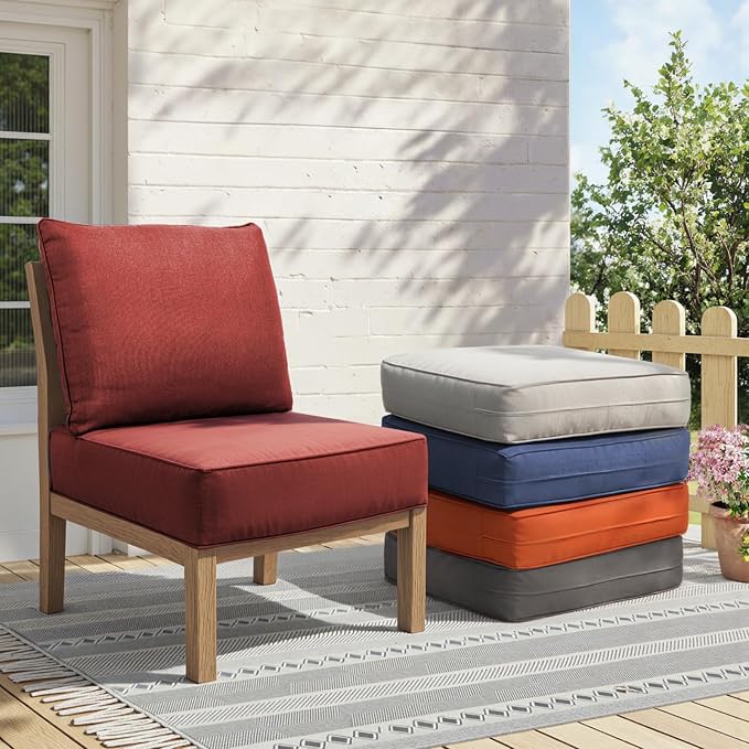 Outdoor Cushion Set for Furniture Patio Furniture, UV Resistant, Water Resistant - 6 Inch Thick Foam Garden Cushions – 22x24 Inch Patio Seat Covers for Chair/Sofa/Couch | Red | 10-Pack |