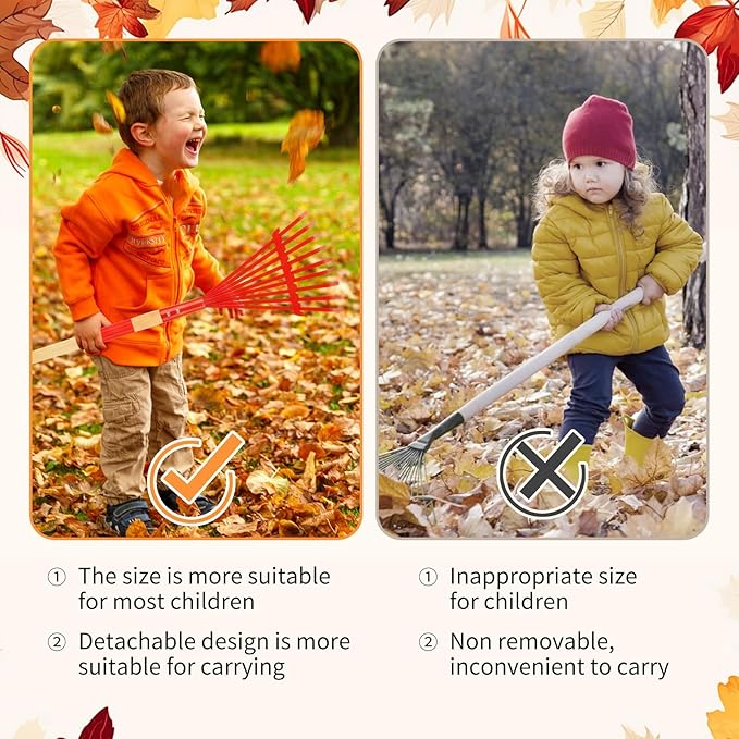 3Pcs Kids Rakes with Hardwood Handle - Metal Kids Leaves Rakes, 28" Child Size Lawn Rakes, Garden Tool Set for Kids Boys and Girls
