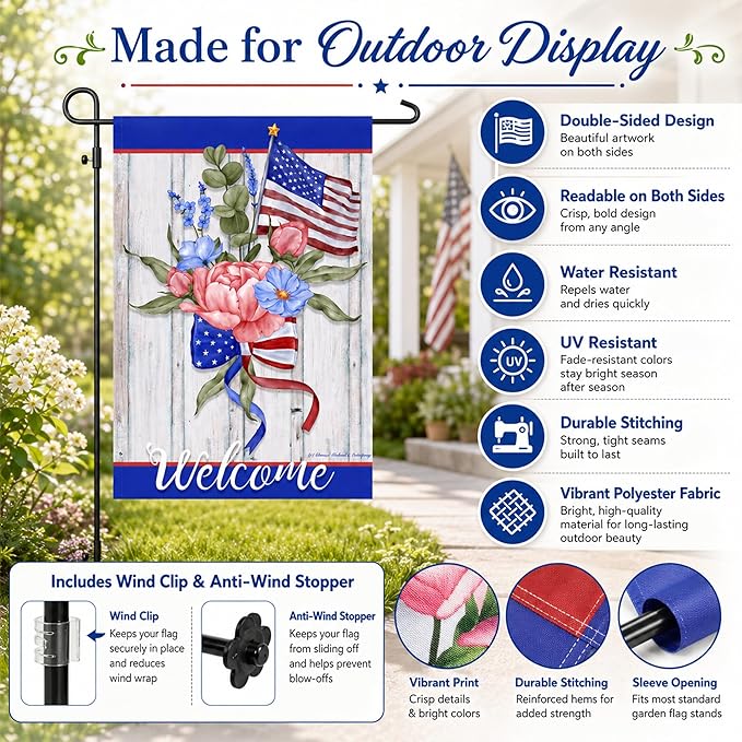 Seasonal Garden Flags Set of 10 12x18 inch Double Sided Yard Flags, Outside Small Garden Flag with Anti-Wind Clip and Stopper, Outdoor Holiday Lawn Decorative Decor