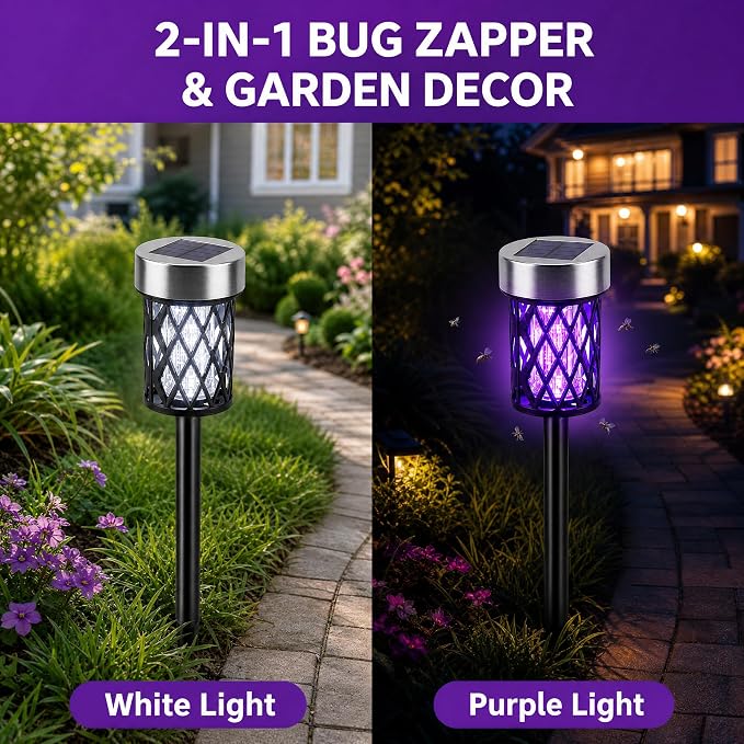 2026 Solar Bug Zapper Outdoor Waterproof Mosquito Repellent Outdoor Patio Mosquito Trap & Killer for Garden Farm Backyard Solar Powered Fly Zapper for Small Flying Insect, Gnats, Flies, Moths (4)