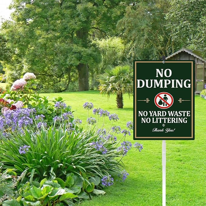 No Dumping Yard Sign With Stakes No Littering No Yard Waste Private Property Reflective Aluminum Yard Signs Rust Free For Lawn Garden Neighborhood (8x12) IN