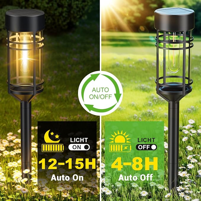 Solar Garden Lights, 2 Pack LED Solar Lights IP65 Outdoor Waterproof, Rugged & Shatterproof for Landscape Lighting Garden Lighting Yard Pathway Walkway Driveway Lawn, 3000K Warm White